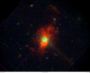 XMM-Newton image of M82 galaxy in X-rays.  Image courtesy of P. Ranalli and ESA.